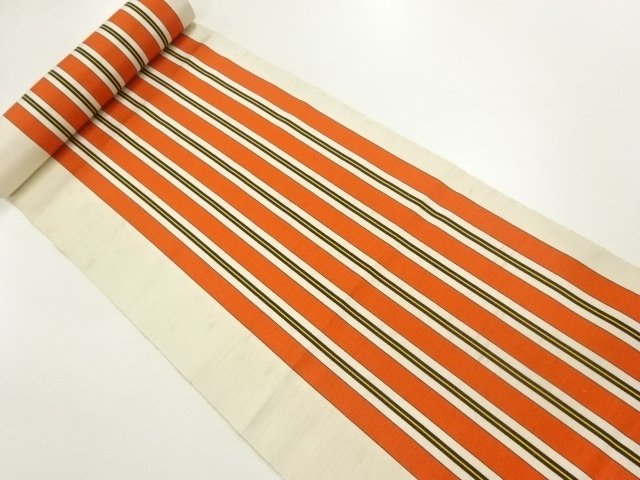 JAPANESE KIMONO / ANTIQUE BOLT FOR OBI / SILK / CHIKUZEN HAKATA / WOVEN STRIPE
